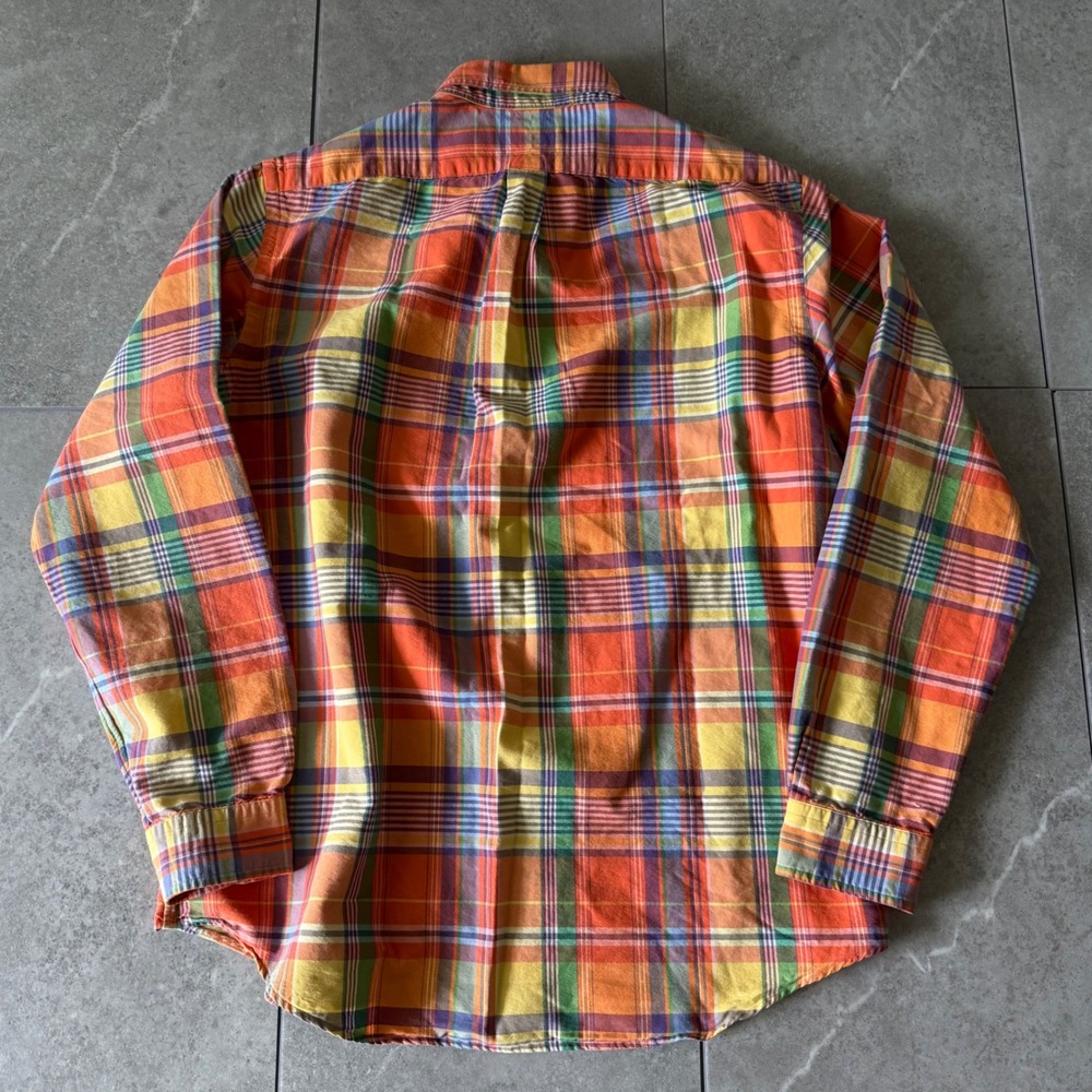Polo Ralph Lauren Button Down Shirt Large Orange Plaid Classic Fit Long Sleeve - Picture 3 of 8